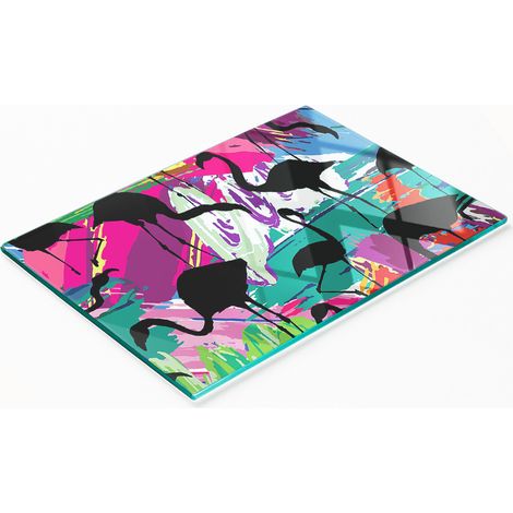 Dekoratives Küchenschneidebrett aus Glas mit Flamingos-Motiv, 80 x 52 cm (1/5)