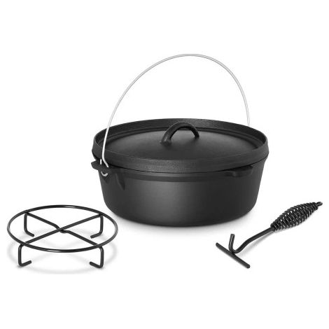 Calderone da caccia in ghisa per falò, barbecue, fornello, diametro 31 cm, 6 litri + supporto (1/5)