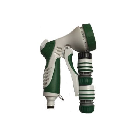 Kit Pioggia Bianco Pistola 7 Funz. + 2 Raccordi D.15 + 1 Bocchetta Rubinetto Rosso - Irrigazione a Pioggia
