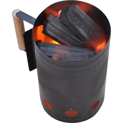 Baril Allume-Charbon - Acier Épais 1 mm - Poignée Bois Naturel - Aération Hexagonale - Pour Grill Extérieur et Camping (1/4)