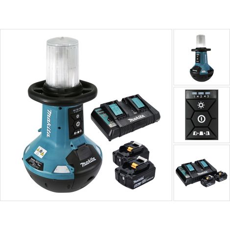 Makita DML 810 PG batteria LED luce di superficie 18 / 36 V ( 2 x 18 V ) 5500 lm IP54 + 2x batteria 6,0 Ah + doppio caricabatterie
