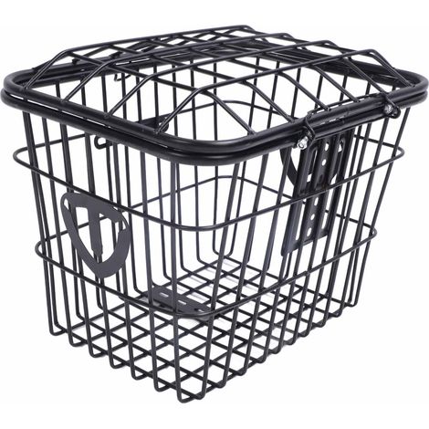 Panier de vélo électrique en métal, panier arrière de grande capacité avec couvercle pour sacs, aliments et légumes. (1/5)
