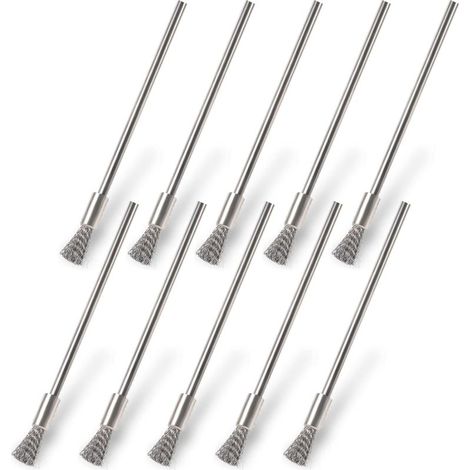 10 pièces brosse métallique en acier inoxydable pour perceuse petite brosse métallique en acier 3mm perceuse à brosse métallique pour nettoyer la rouille Corrosion saleté peinture (1/5)