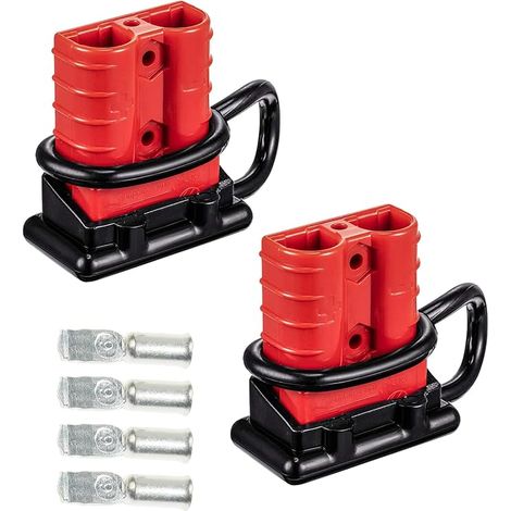 Flaconi Confezione da 2 connettori rapidi per batteria auto, 50A, 600V, kit di connettori a sgancio rapido, adatti alla maggior parte di auto e camion (rosso) (1/5)