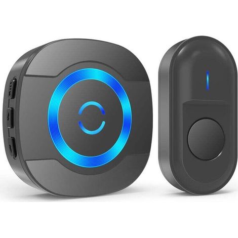 Sonnette de Porte sans Fil 300M IP55 Étanche Carillon Electronique avec Récepteur Enfichable pour la Maison 55 Mélodies LED Noir