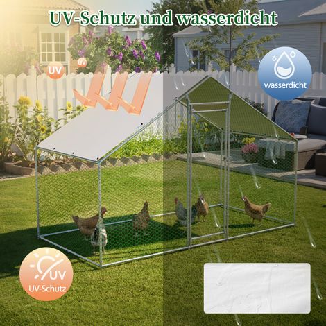 Enclos à poules 3x1,5x2 m, volière métallique avec toit en toile PE étanche, verrou sécurisé pour petits animaux, abri pour poules, lapins et rongeurs, parc extérieur robuste et protégé. (1/5)