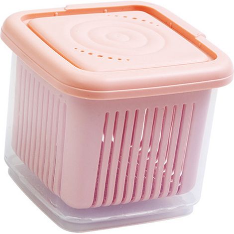 Boîte de rangement de légumes, Double couche, garde la fraîcheur, gingembre, ail, oignon, conteneur scellé avec panier de vidange rose (1/5)