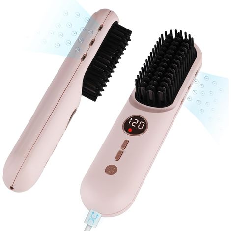 Straightening Brush Cordless Rechargeable Ions USB-C Travel  Ceramic, 5 temperatures 120-200C, 500M ions, 6000mAh 60min, USB-C 2h, wireless travel, all types (1/5)