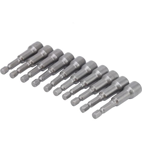 Jeu de 10 douilles hexagonales magnétiques robustes en acier au chrome-vanadium, 10 mm (1/5)