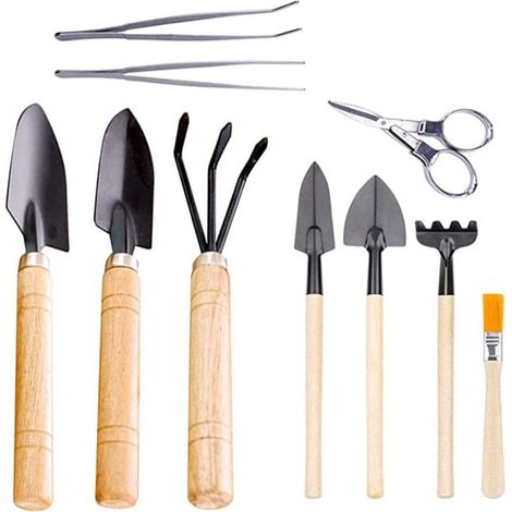 Kit D'outils Pour Bonsaï - Taille-buisson Miniature, Râteau Mini, Ciseaux De Taille Et Accessoires De Jardinage - 10 Pièces (1/5)