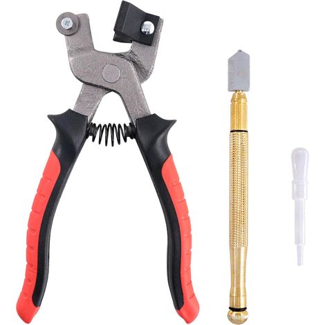 Lot de 3 outils de coupe de verre, y compris une pince coupante de carrelage et un couteau de verre de 3 à 18 mm avec poignée en forme de crayon alimenté (1/5)