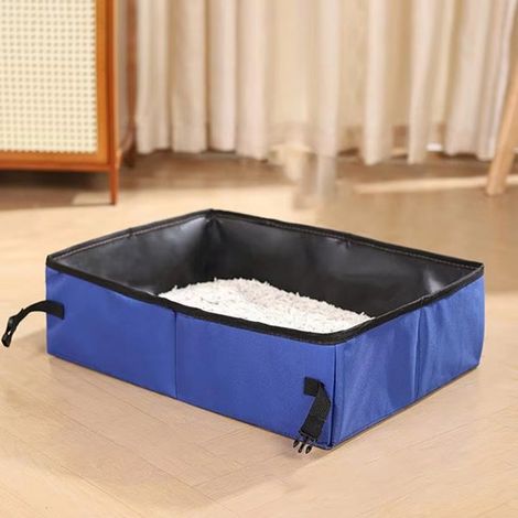 couleur : Bleu. Matière : Tissu Oxford. Bac à litière pliable pour chat, portable pour les voyages et les sorties.