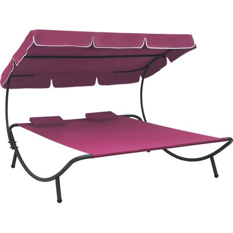 Lit de repos d'extérieur,Transat, bain de soleil avec auvent et oreillers Rose XZZZ740670 (1/5)