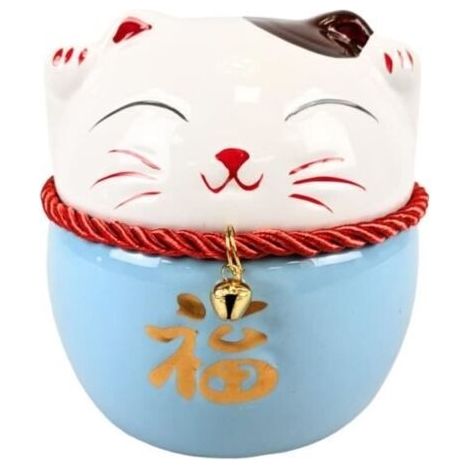 (Bleu et Blanc)Tirelire - Maneki Neko - Porcelaine - Bleu et Blanc - 10 cm - Design Contemporain (1/3)