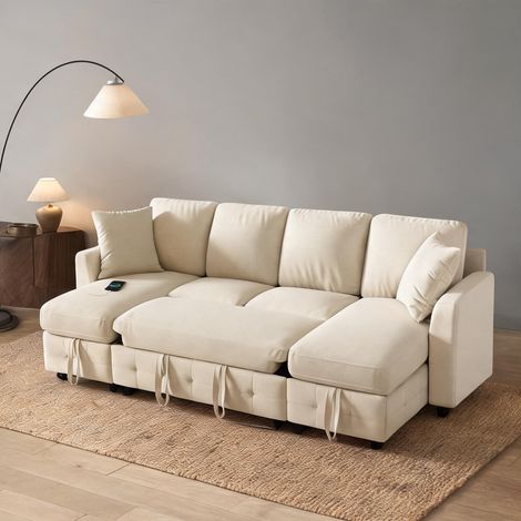 Canapé convertible en chenille avec rangement et ports USB (1/5)