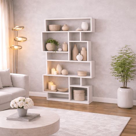Asymmetrisches Bücherregal aus weißem Melamin Karmato 96 x 168,5