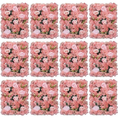 12 Stück Blumenwandpaneel Kunstrosen Künstliche Blume Blumenhintergrund, Blumenwandhintergrund für Party Hochzeit Brautdusche Babyparty Weihnachten Heimdekoration, 60 X 40cm (Schaumig Rosa)