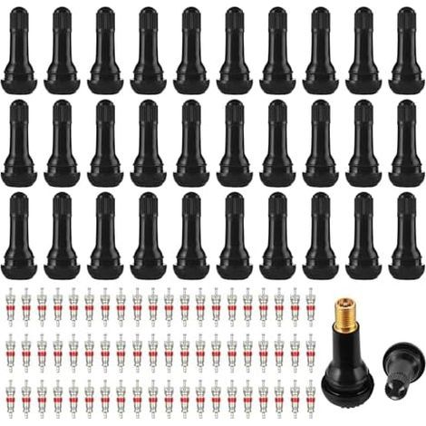 30 Pièces TR414 Valve Pneu Voiture et 60 Obus de en Caoutchouc Snap-in Jantes Valves Tubeless Auto pour Bicyclettes Moto Véhicules Tout-Terrain (Noir) - (1/5)
