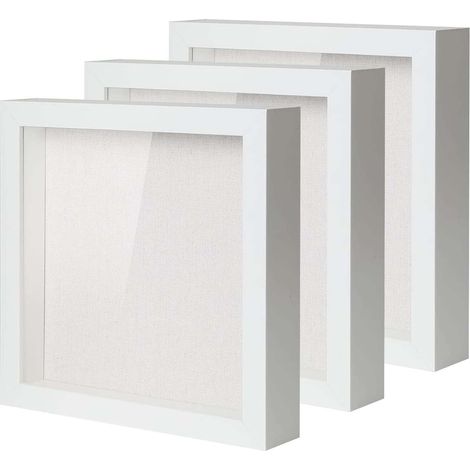 Lot de 3 cadres photo 3D à remplir - 20 x 20 cm de profondeur - Avec vitre en verre - Forme carrée - Cadeau pour la famille et les amis - Blanc (1/5)