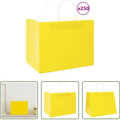 Nachhaltige Verpackung -  Papiertragetaschen 250 Stk. mit Henkeln Gelb 32x22x24 cm