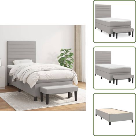 Boxspringbett mit Matratze Hellgrau 90x200 cm Stoff - Boxspringbett - Doppelbett - Schlafraumgestaltung - Bettenausstattung - Hellgraues Bett (1/5)