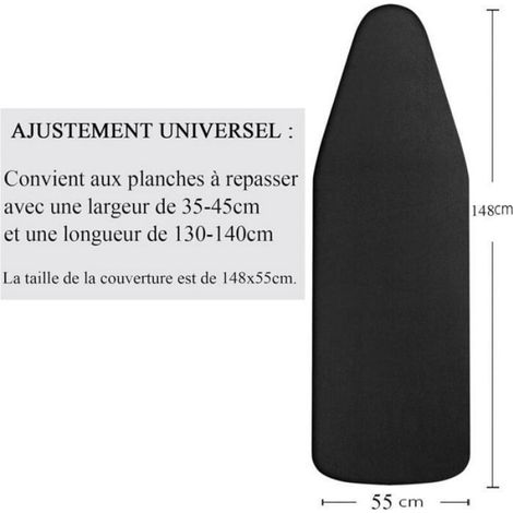 Housse XXL pour Planche à Repasser 148x55cm, 100% Coton, Rembourrage Épais, Facile à Mettre en Place (Noir) Label ENEAOCT