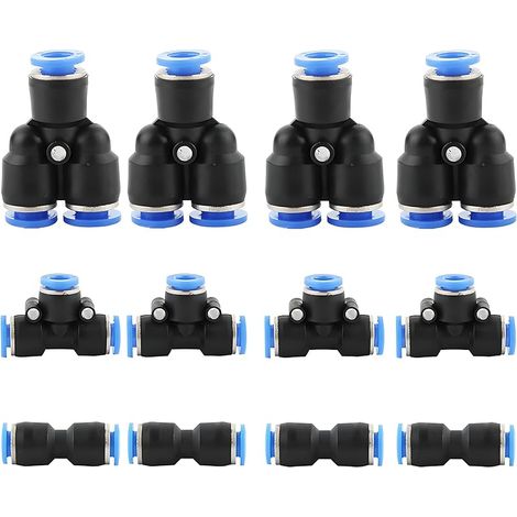 12 pcs Pneumatique Raccords de Tuyau Raccord, fixations pneumatique Push dans, Tuyau d'air pneumatique Raccord, 1/4 inch (6mm : Y+T+I Type Combo) (1/5)