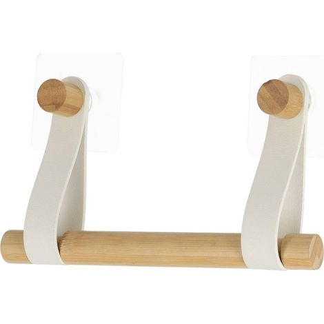 Rotolo di carta igienica in bambù + strisce in similpelle su adesivo - bambù bianco - Tendance