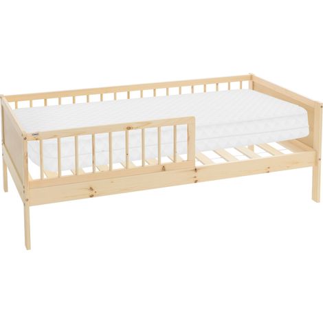 ML-Design Letto per Bambini e Bambine 80x160 cm Naturale con Materasso Lettino Singolo in Legno Massiccio con Rete a Doghe e Protezione Anticaduta Letto per Giovani in Legno di Pino