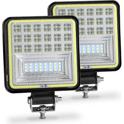 Barre lumineuse de travail LED 72W 24 barres carrées et rondes, projecteur DRL, feu de jour pour voiture 4x4, SUV tout-terrain, VTT, camion, excavatrice, blanc ambre, 2 x 126W (.131) (1/5)