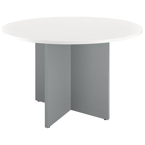 Table ronde 120 cm plateau blanc pieds croix aluminium Essens - Maxiburo