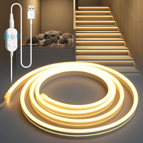 2M Blanc Chaud Bande de Led à Gradation PVC Découpable, Bandeau LED pour Escaliers, Chambre à Doucher, Cuisine, USB (1/5)
