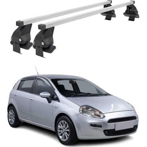 OMAC Dachträger Querträger Stahl für Fiat Punto Evo 2009-2012 3Tür – Abschließbar – City-Crash-getestet – DIN 75302:2019 – ISO/PAS 11154:2006 – Max. 50 kg Silber (1/5)