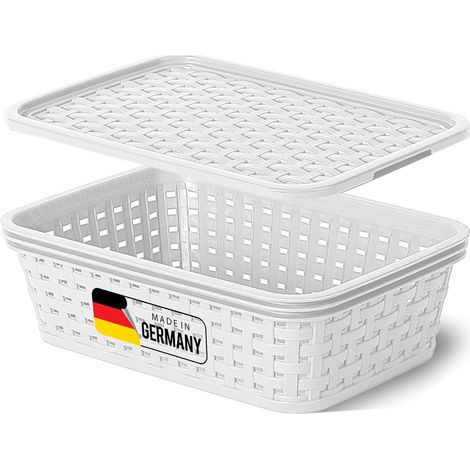 Boîte de rangement Novaliv avec couvercle Mini panier 1L blanc en rotin Panier de rangement alimentaire Boîte empilable Boîte emboîtable en plastique