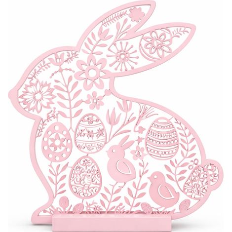 Decorazione pasquale, coniglietto rosa traforato, decorazione da tavolo (1/3)