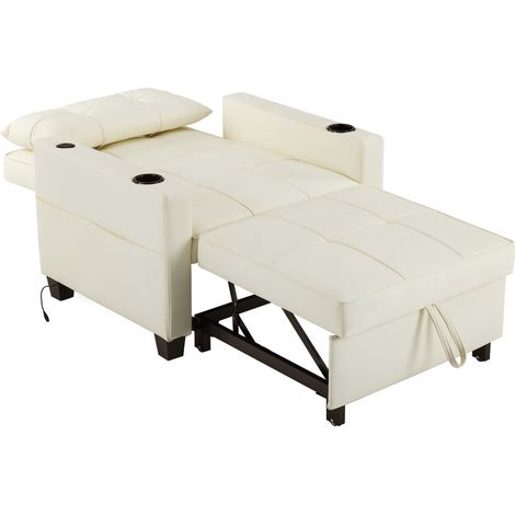 3-in-1 Einzel-Schlafsofa aus Kunstleder in Weiß mit Becherhalter und USB (1/5)