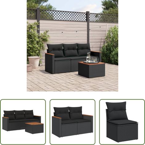 vidaXL Rattanmöbel - 4-tlg. Garten-Sofagarnitur mit Kissen Schwarz Poly Rattan (1/5)