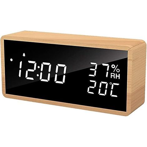 blanc , Rveil Numrique Bois, Horloge Numrique Avec 3 Rglages D'alarme, Rveil Lectronique Aliment Par Usb Rveil Snooze Affichage Led De L'heure, De (1/5)