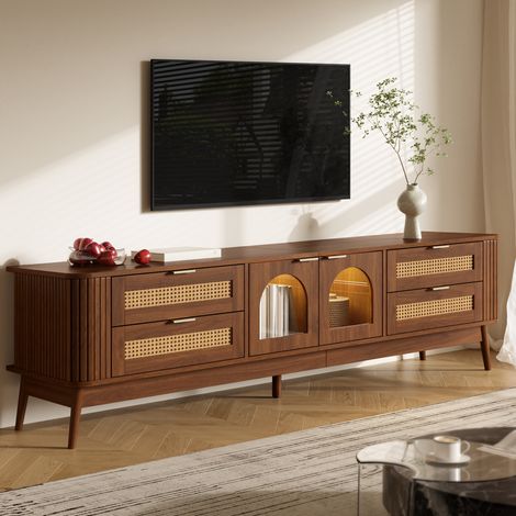 Mobile TV 180 x 40 x 50 cm con ante in vetro temperato, LED APP, colore noce (1/5)