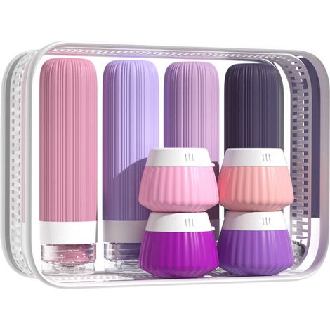 Flacons de voyage pour produits de toilette, lot de 8, distributeurs en silicone étanches, contenances 90 ml et 40 ml, avec pochette transparente pour un transport facile, coloris -3 (1/4)