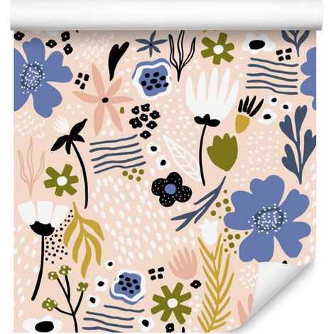 Carta da parati con foglie e fiori in stile scandinavo per soggiorno e camera da letto, 50x1000 (1/5)