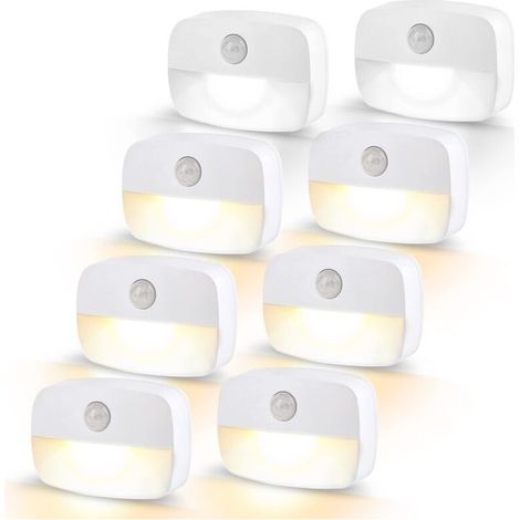 LED-Nachtlichter, Bewegungsmelder mit Dämmerungssensor, Nachtlicht für Babyzimmer, Küche, Flur, Treppenhaus, Wohnzimmer, Warmweiß, 8er-Pack (8 Stück)