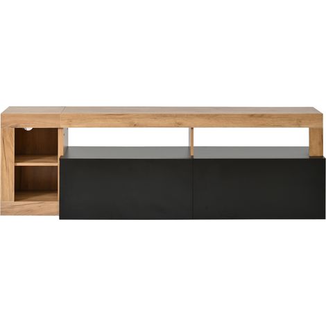 Moderner TV-Schrank bis 80 Zoll mit LED-Beleuchtung, 184 cm, Schwarz und Holzoptik (1/5)