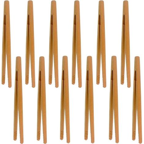 Bamboo Tongs，12 Pcs Bamboo Kitchen Tongs Toaster Tongs Toast Tongs Wooden Bread Tongs，For Barbecue, Buffet, Bread, Steak