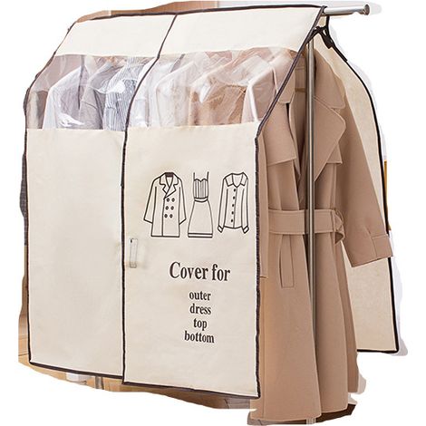 Housse de Protection pour Vêtements Anti-Poussière Imperméable avec Fenêtre Transparente, Suspension, Couleur Beige (1/5)