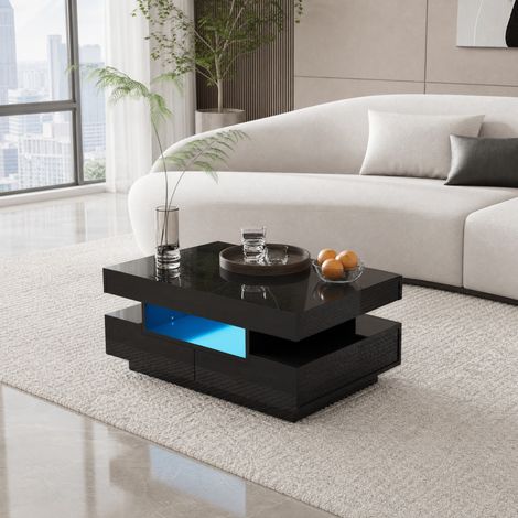 Mesa de centro 80x50x36 cm de madera negra con almacenaje FloraGrace (1/5)