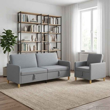 vidaXL Canapé avec rangement 2 pcs Gris clair Polyester (1/5)
