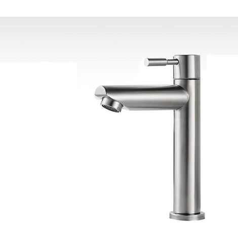 BEBUSINGOTO Grifo de baño de 1 pieza, solo agua fría, grifo de cobre cromado duradero para lavado a mano - Grifo para lavabo de vasija (1/5)