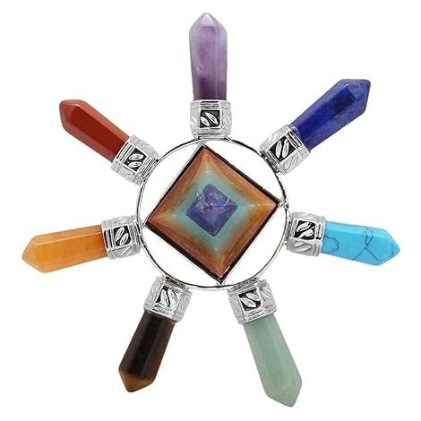 7 Chakras Cône Énergie Pyramide Décorative avec 7 Chakra Pierre Hexagonal Piontu pour Décoration Guérison Reiki Médation (1/5)