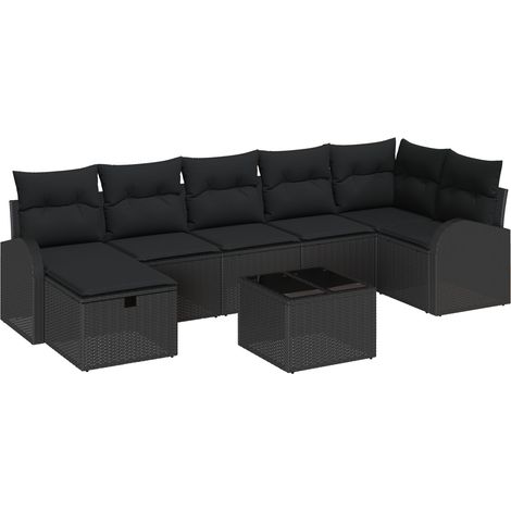 Conjunto de sofá de jardín con cojín 8 pcs Negro Poliratán vidaXL (1/5)